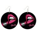 Love Lips Comic Wooden Drop Earrings Vintage Large Loops Pendant Dangle Earring Jewelry Both Sides Print for Women Gifts