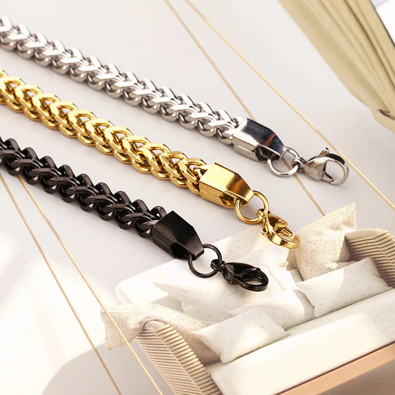 Hot Selling Titanium Steel Men's Personality Simple Stainless Steel Gold Plated Woven Snake Bone Chain Lobster Buckle Bracelet