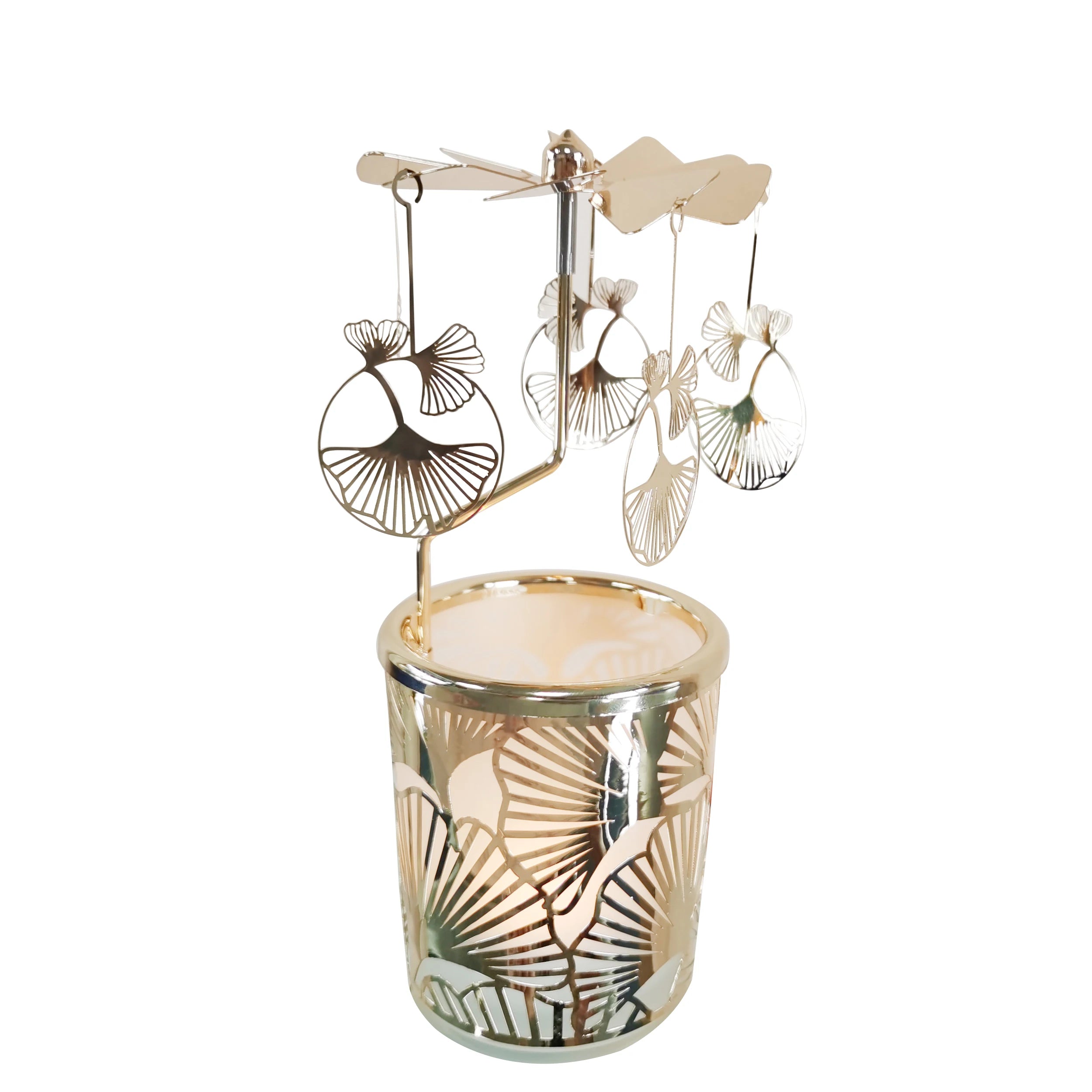 Custom Carousel Candle Holder Apricot Leaf Rotary Candle Windmill Spinning Candle Holder