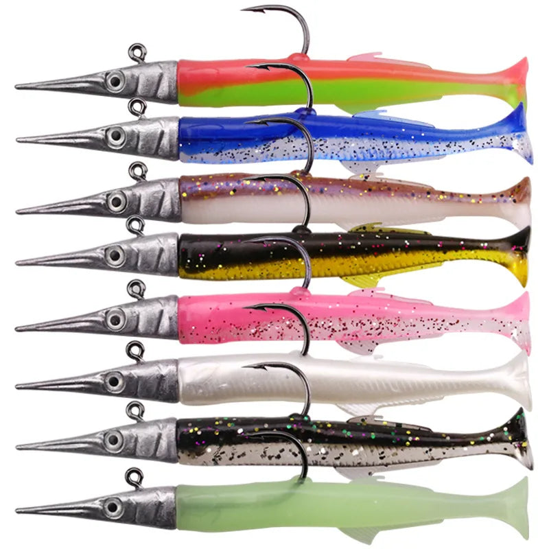 WEIHE 11cm 40g Needlefish Fishing Lures with Lead Jig Head + 3pcs Soft Lure T-Tail Good Action Swimbait for Bass Tackle