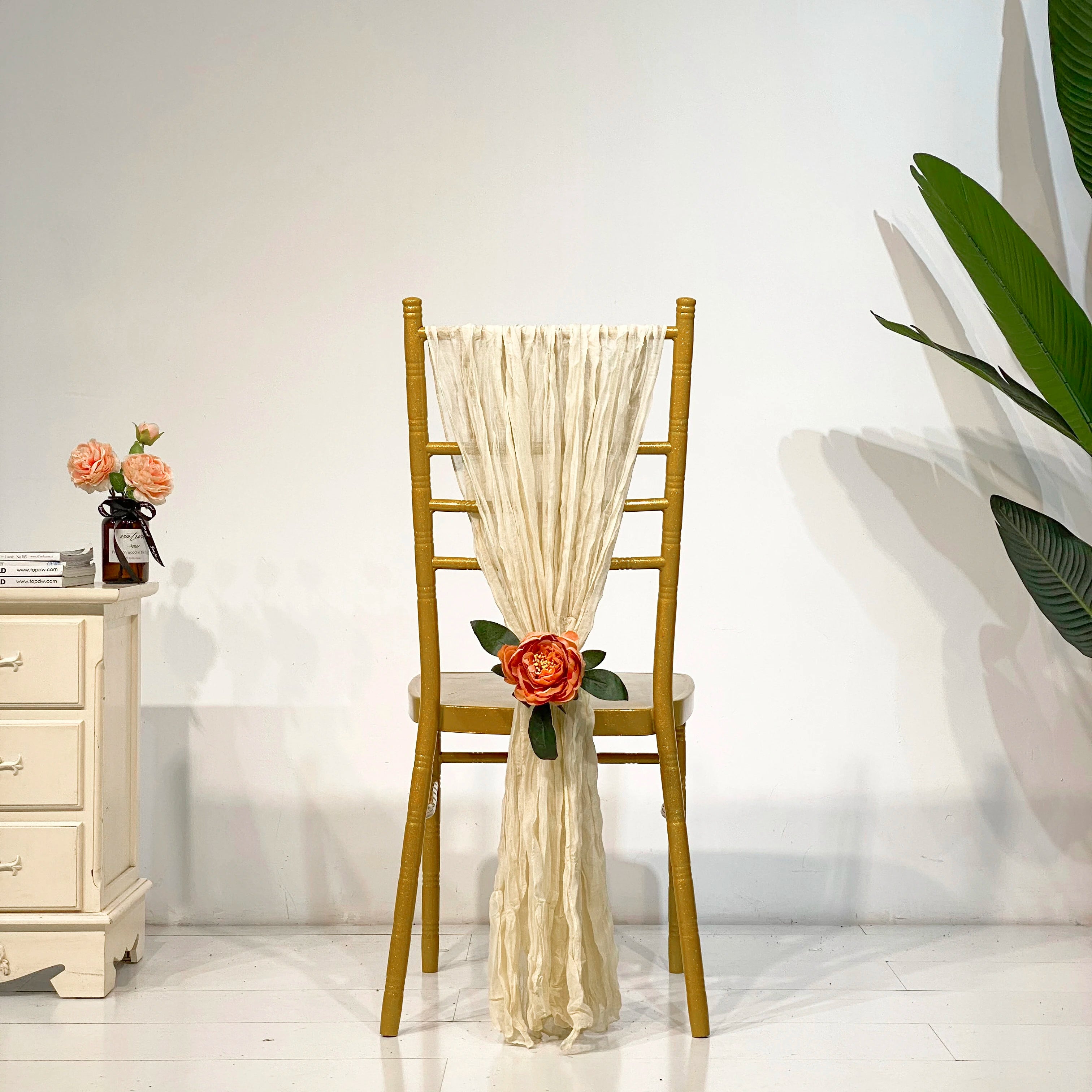 XInlan New Style Cheesecloth Solid Beige Chair Sash Event Wedding Chair Decoration Outdoor Chair Sash
