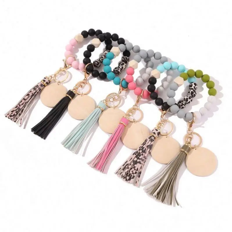 2024 Silicone Beaded Tassel Keychain Lobster Clasp Pendant Keyring Bracelet Keychain for Women Jewelry Accessories