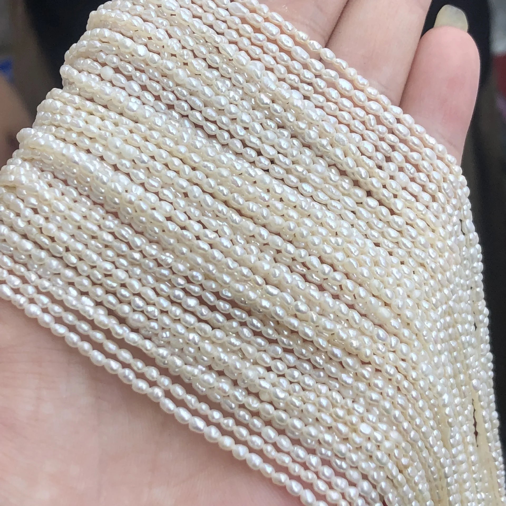 Small White Freshwater Rice Shape Loose Pearls Beads Strand 2-3mm