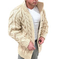 OEM Custom Men Chunky Cable Knit Cardigan High Quality Blend Stand Collar Rib Cuff Long Sleeve Knit Jacket for Vintage Outfit
