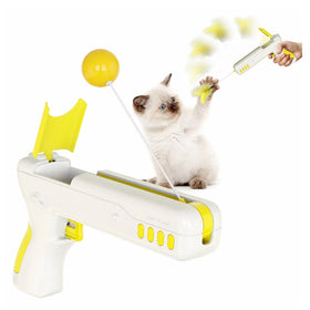 Cat Feather Toy Interactive Relief Bounce Feather Stick Ball Gun Kitten Toys Cat Interact Teaser Toy With Catnip