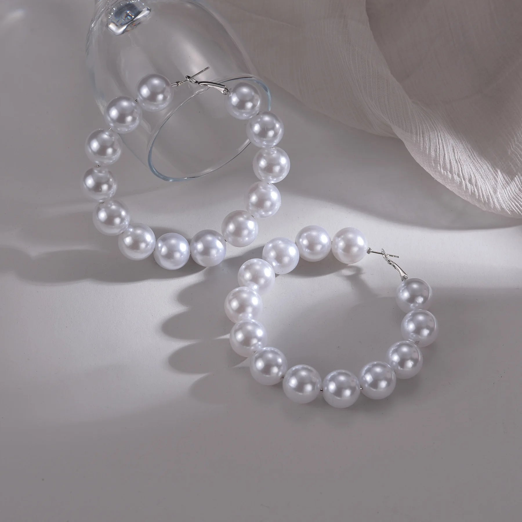 Personality Simple Big White Fresh Water Pearl Drop Earrings Faux Baroque Pearl Hoop Earrings Women Accessory