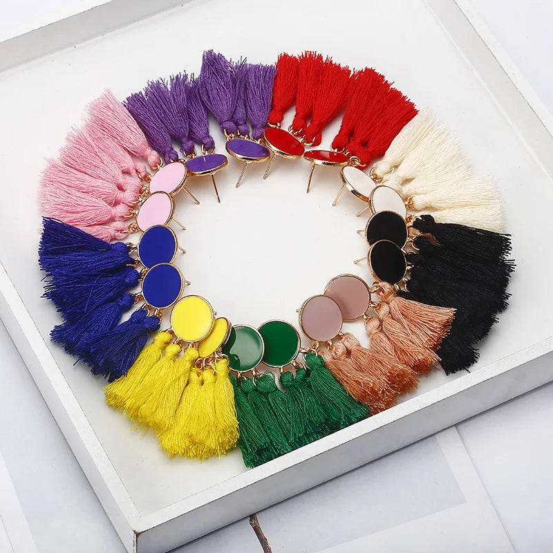Tassel Earrings Colorful Bohemian Long Layered Dangle Earrings Tassel Drop Hoop Fringe Tiered Stud for Women Girls