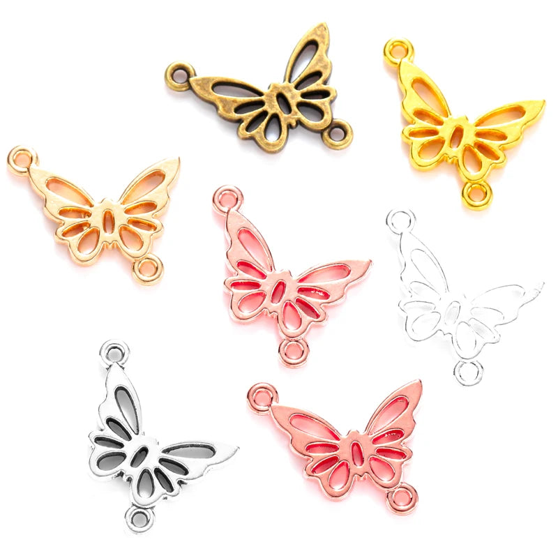 6 ColorsDouble Hole butterfly Charms for Bracelets Necklace Pendant DIY Handmade Jewelry Making Accessories 20*16mm D2127