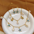 Summer New Ocean Resort Style Fashion Jewelry Set Stainless Steel Shell Starfish Earring Bracelet Necklace for Women