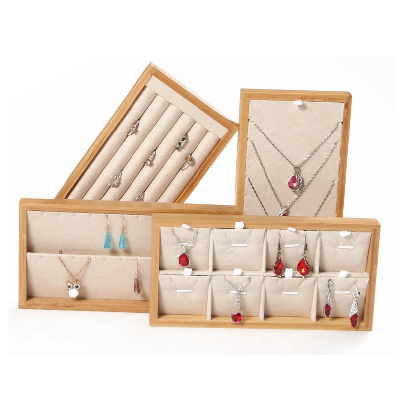 Hot Sale Velvet Bamboo Jewelry Display Stands for Selling Earring Bracelets Rings Necklaces Diy Jewelry Rack Display Tray