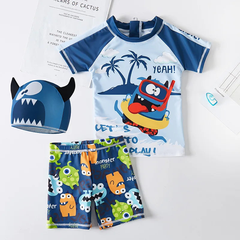 JJYM-YQGS Eco Friendly High-Waisted Quick Dry Swimwear Toddler Cute Cartoon Print Three Swimsuit Children's Fashion Beachwear