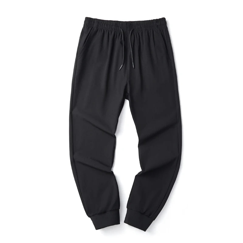 New Style Men's Elastic Waist Mid Casual Fitness Sportswear Joggers Black Breathable Quick-Dry Nylon Spandex Worsted Fabric