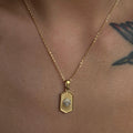 2022 Dazan New Ins Wholesale 18k Gold Plated 316l Stainless Steel Square Zircon Hexagon Pendant Tarot Water Wave Chain Necklace