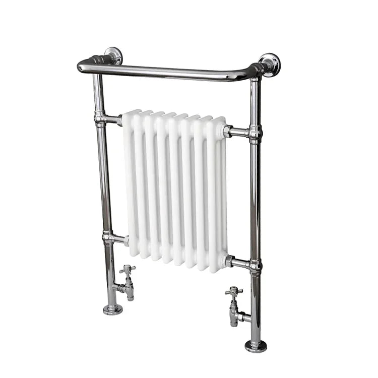 Large Traditional Rail Towel Radiator Valve 952x659mm Chrome Mild Steel Bathroom Heater Installation