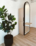 Double Sided Curved Wood Salon Led Mirror Station With Storage