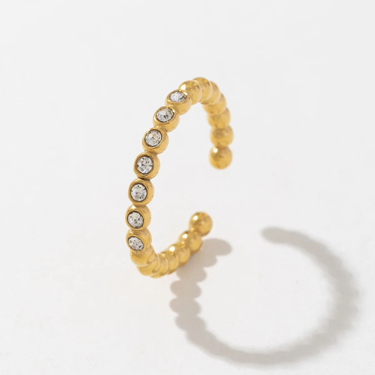 Adjustable Stainless Steel 316L Ring with Cubic Zirconia Beads Trendy New Daily Bijoux for Women Wedding Engagement Anniversary