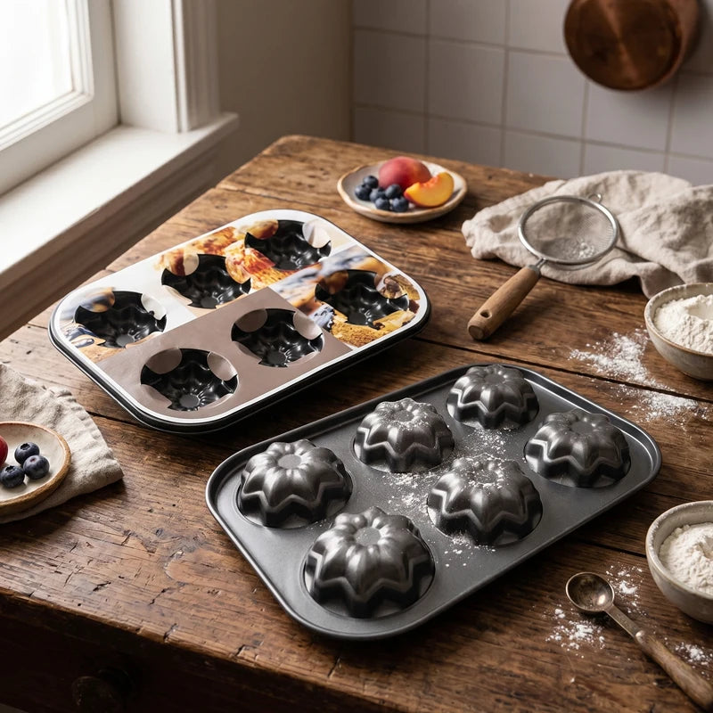 Non-stick Carbon Steel 6 Cup Flower Shaped Bakeware Cupcake Mold Pan and Muffin Cake Mold Baking Pan Tools Set