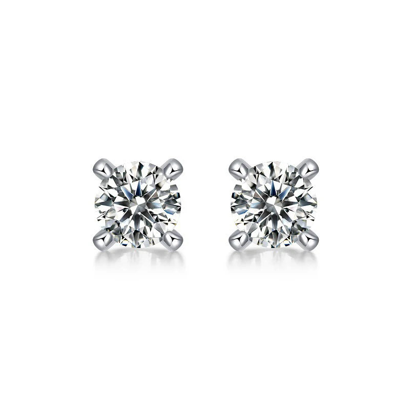 Pass Diamond Tester Hip Hop 925 Sterling Silver 4 Prong Set VVS Moissanite White K Plating Round Diamond Simple Wedding Earrings