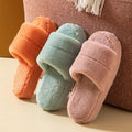 Woman Ladies Winter Faux Fur Fluffy Thick Sole Open Toes Home Warm Plush  Indoor Slipper