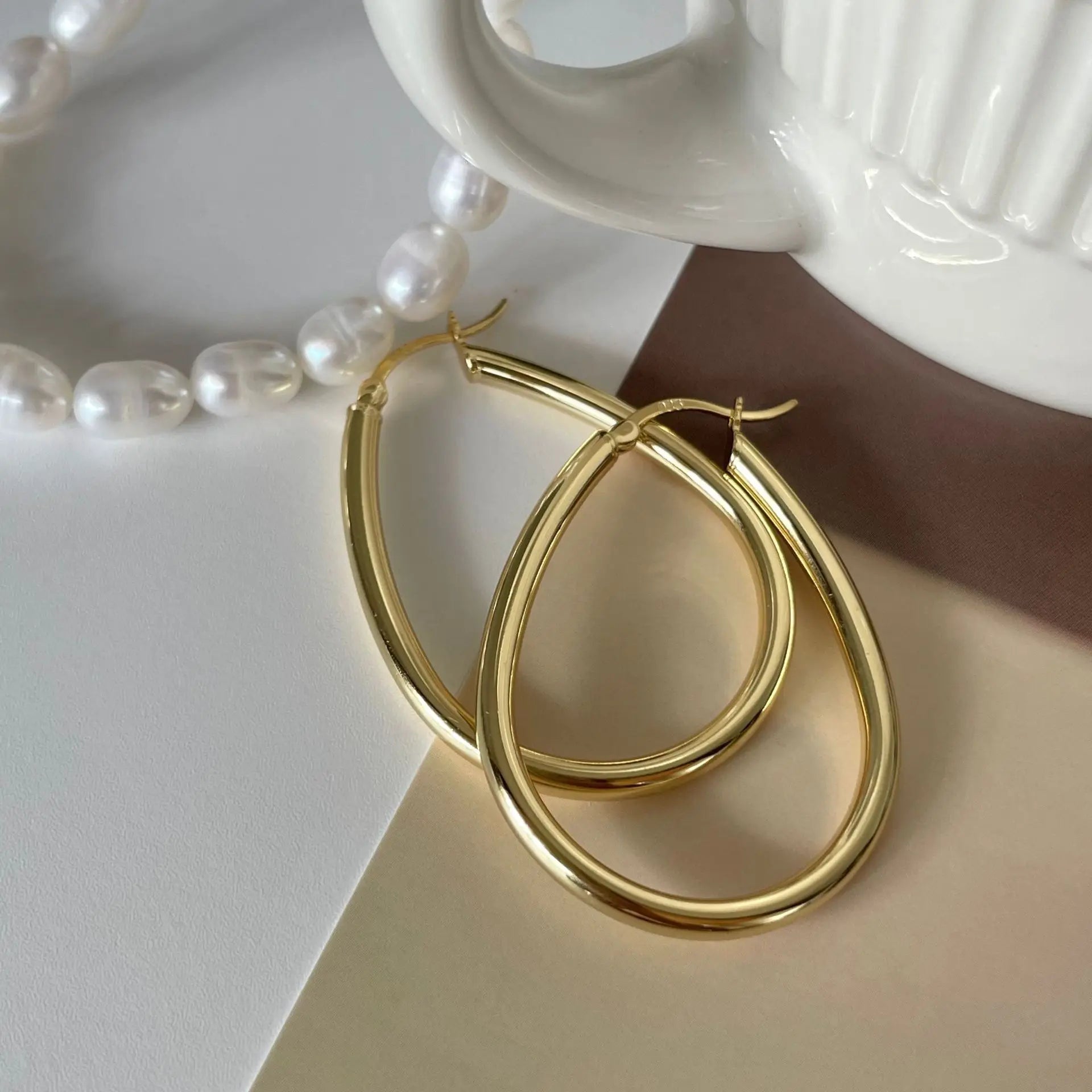 Melynn Glossy Statement Earrings extra Large Earrings Fine Jewelry 925 Sterling Silver 18k Gold Plated Oversized Earrings