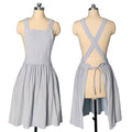 Women's Cross Back Strap Adjustable Waist Bib Apron with Multiple Pockets Charcoal Grey & Sky Blue Linen/Cotton Blend