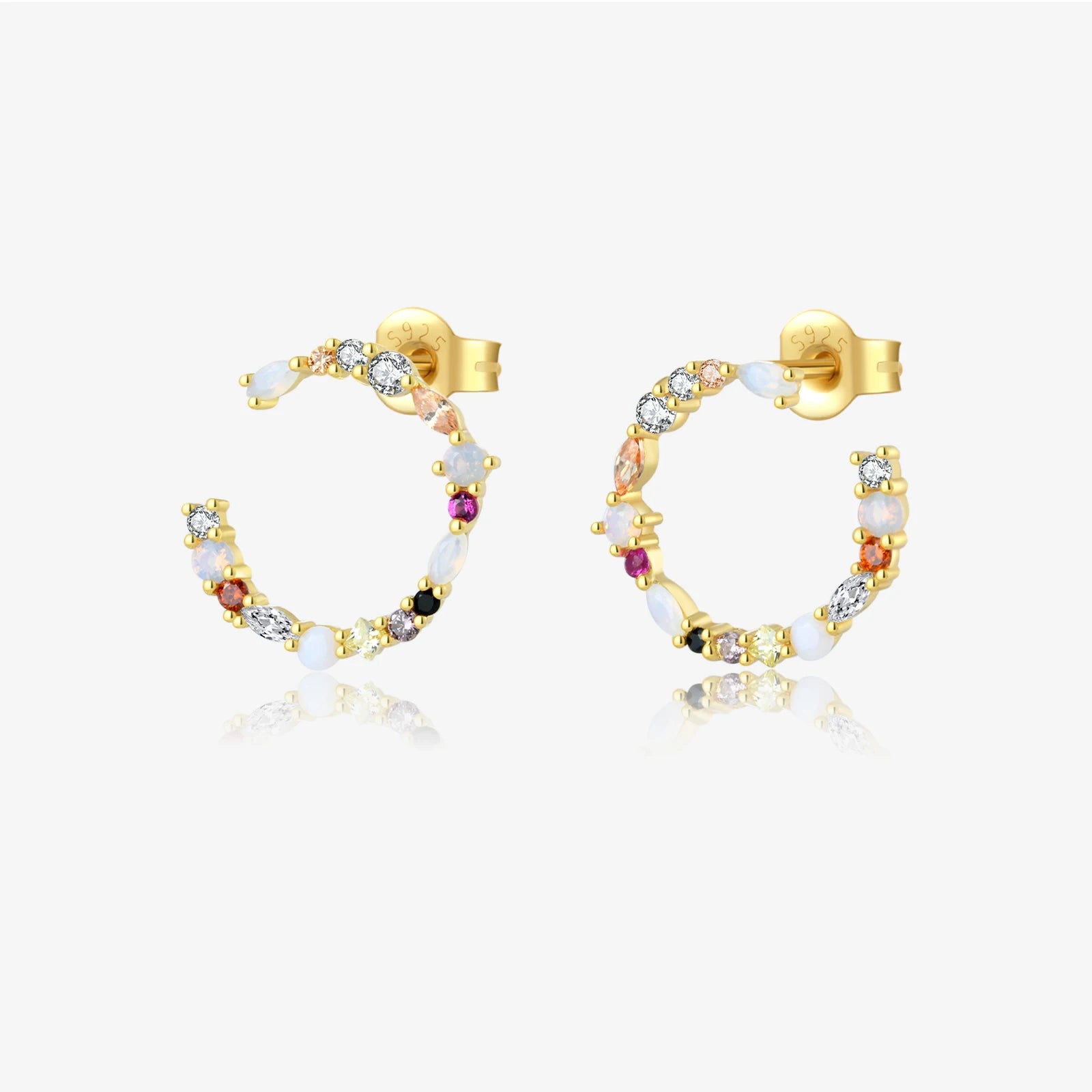 FUAMAY 925 Silver 18K Gold Plated Color Waterproof Zircon Hoop Stud Earrings Circle Flower Earrings