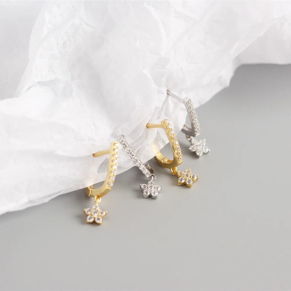 Europe Dainty Style 925 Sterling Silver CZ Star Charm Fashion Earrings Trend 2025