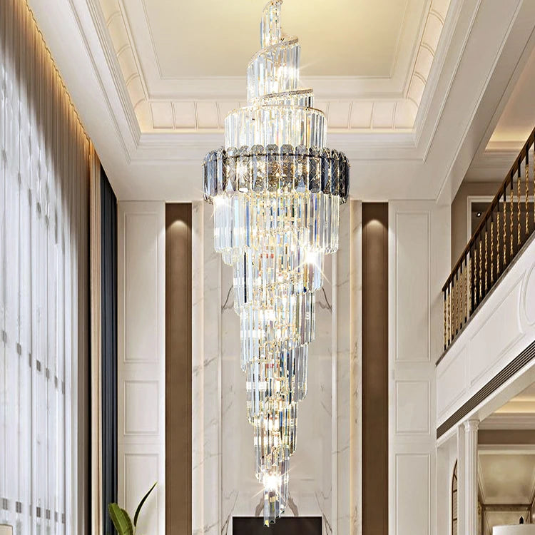 2025 New Duplex Building Crystal Chandelier Hotel Lobby Hollow Spiral Staircase Light Luxury Villa Living Room Pendant Lights