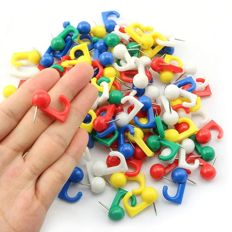50 Pieces Metal Push Pin Hooks Plastic Thumb Tacks Wall Pin Hook Hangers for Documents Durable Pushpin Hook Hangers