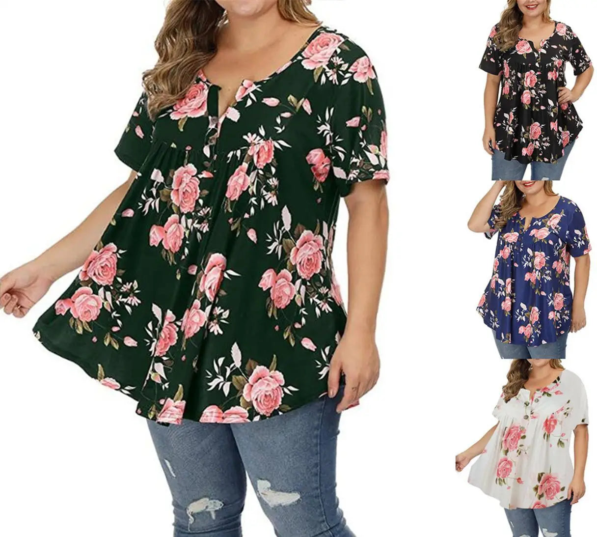 Summer O Neck Womens T-Shirt Oversized Clothes Harajuku Casual Loose Top Floral Print Funny T Shirt for Ladies Pullover Street