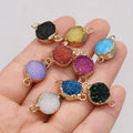 Natural Druzy Agate Geode Round Beads Double Connectors Gold Plated Charms for Diy Bracelet Earrings Necklace Accessories