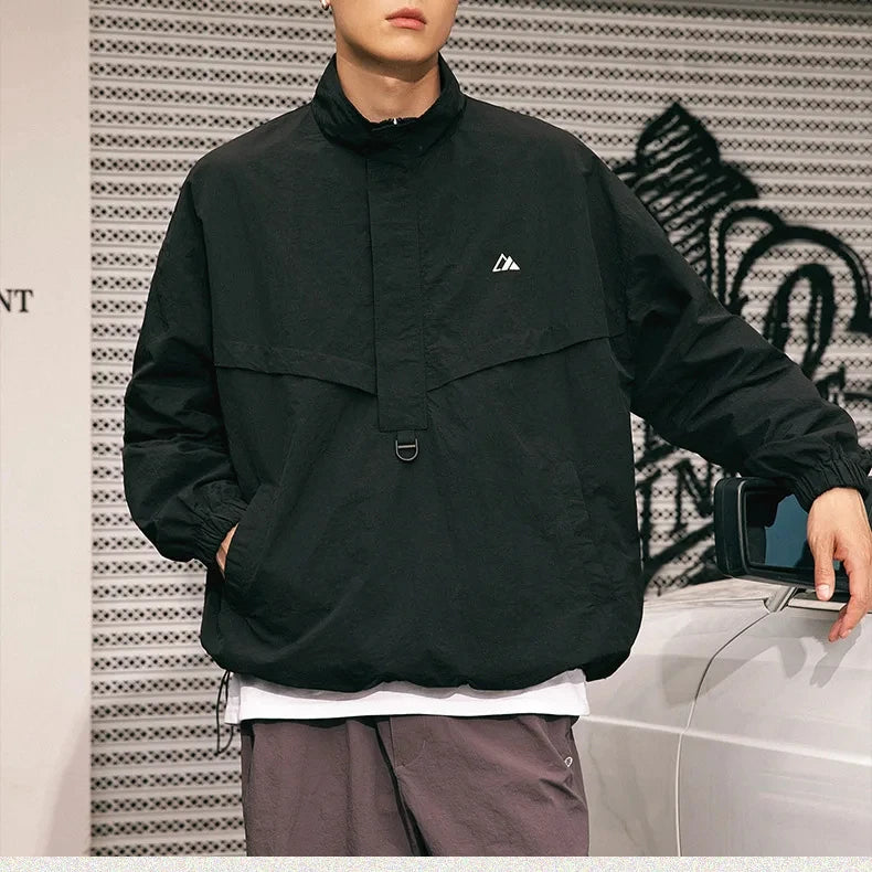 Autumn Men's Outerwear Sporty Loose Fitting Couple Half Zip Top Fashionable Jacket