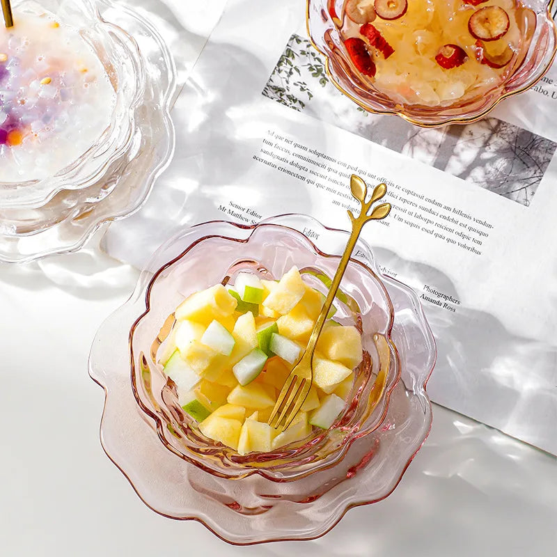 Small Glass Dish Nordic Style Gold Inlay Glass Sauce Bowl Mini Seasoning Plate for Ice Cream Fruit Sala