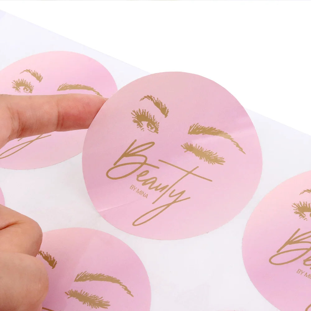 Waterproof Vinyl Pink Round Sticker Gold Foil Embossed Label Custom Logo Candle Labels