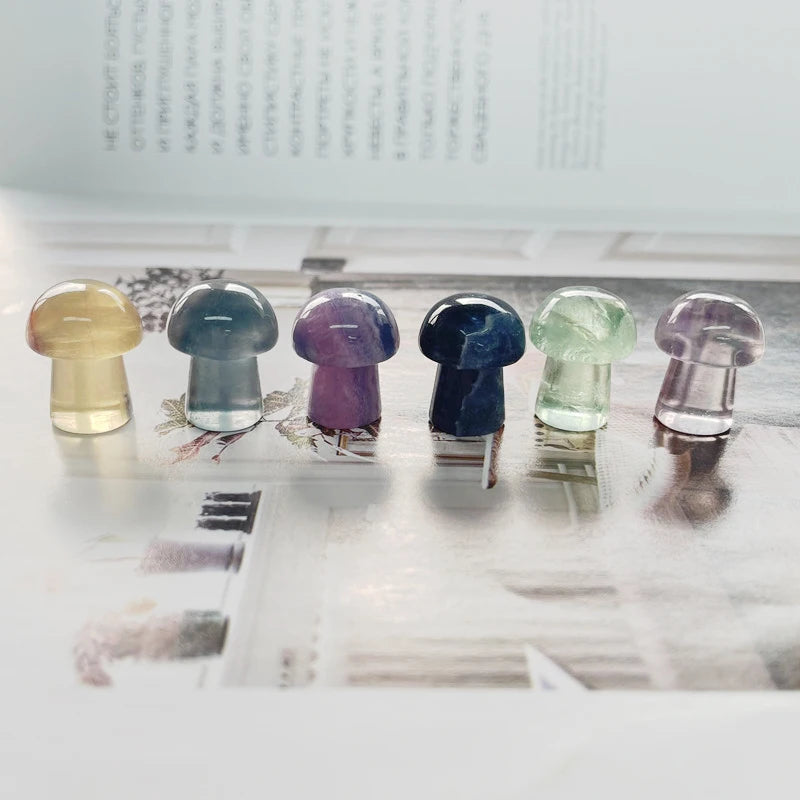 Natural Fluorite Massage Stones for Home Decor Gifts Chakra Mushroom Shape Healing Crystal