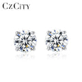 CZCITY Genuine Moissanite Diamond Stud Earrings Ladies Solid 925 Sterling  Silver Stone Cutting Earring for Wedding Jewelry