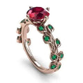 Hot Selling 2021 Rose Gold Rings Red Flower Green Leaf Brass Zircon Flower Ring Women Rings