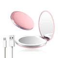 Wholesale Pocket Makeup Mirror 2X Magnifying Portable Cosmetic Mirror Rechargeable Round LED Mirror Mini Folding Mirror