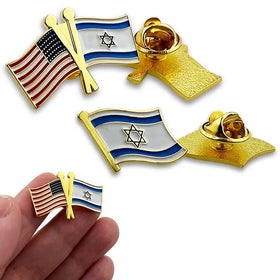 Israel America Friendship Country Flag Metal Gold-Plated Patriotic for Badge Customizable Souvenir