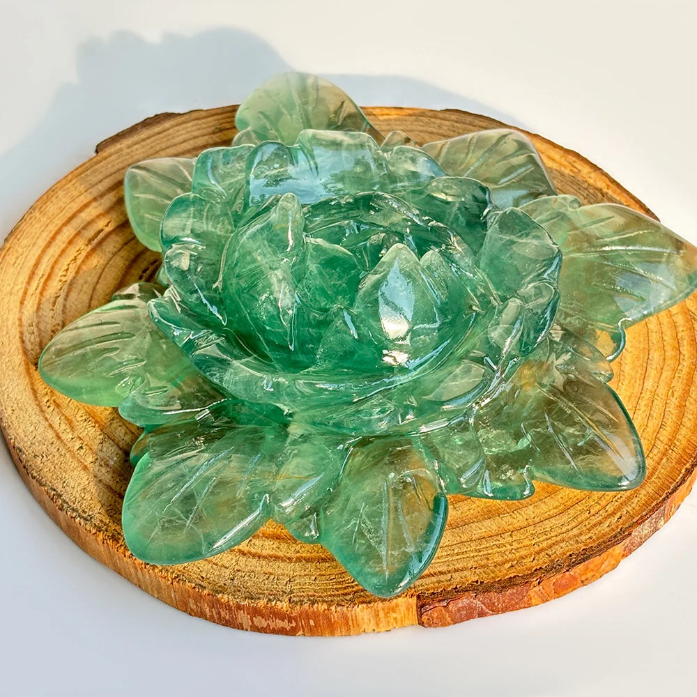 Bulk Hot Sale Natural Colorful Fluorite Healing Stone Big Colorful Fluorite Peony Flower Carvings for Decoration