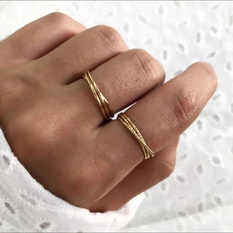 Joolim Plain Gold Triple Stainless Steel Rings for Women Gold Jewelry Wholesale