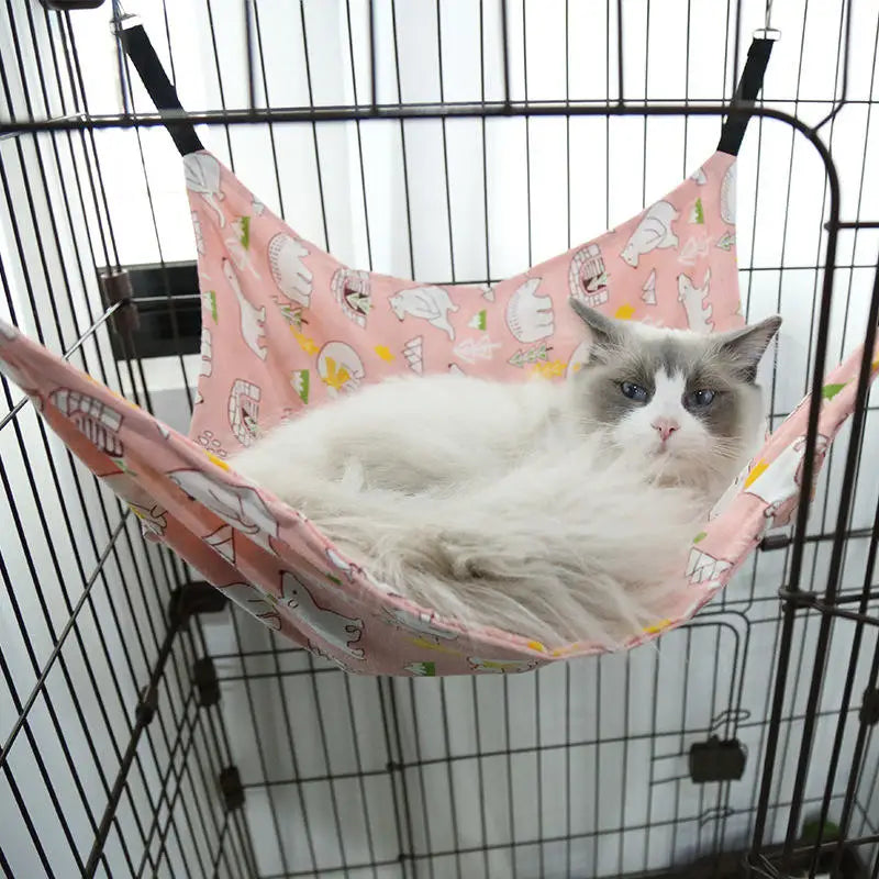 Reversible Solid Eco-Friendly Cat Hanging Hammock Pet Cage with Adjustable Straps Metal Hooks Double Sided Bed