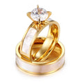 Gold Plated Stainless Steel Marriage Zircon Bridal Wedding Couple Rings Jewelry for Men Women