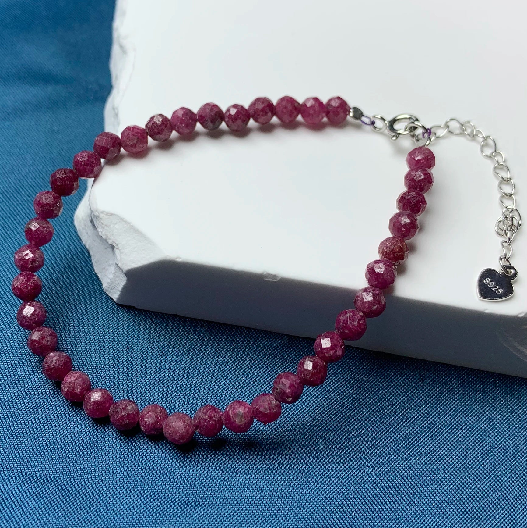 925 Sterling Silver Ruby Crystal Beads Bracelets Natural Gemstone Jewelry Women Bracelet