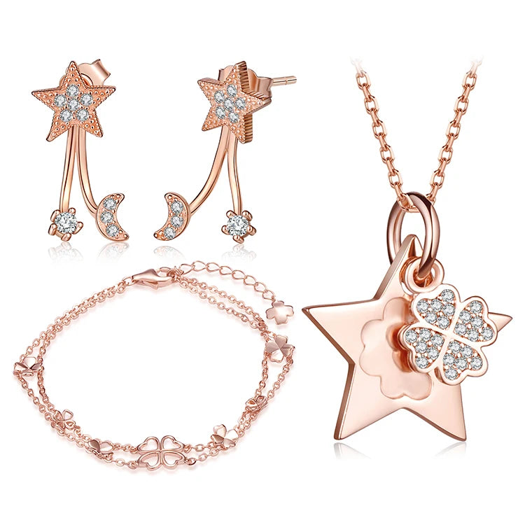 Star Earrings Bracelets Necklaces Set 925 Silver Luxury Jewellery Sets