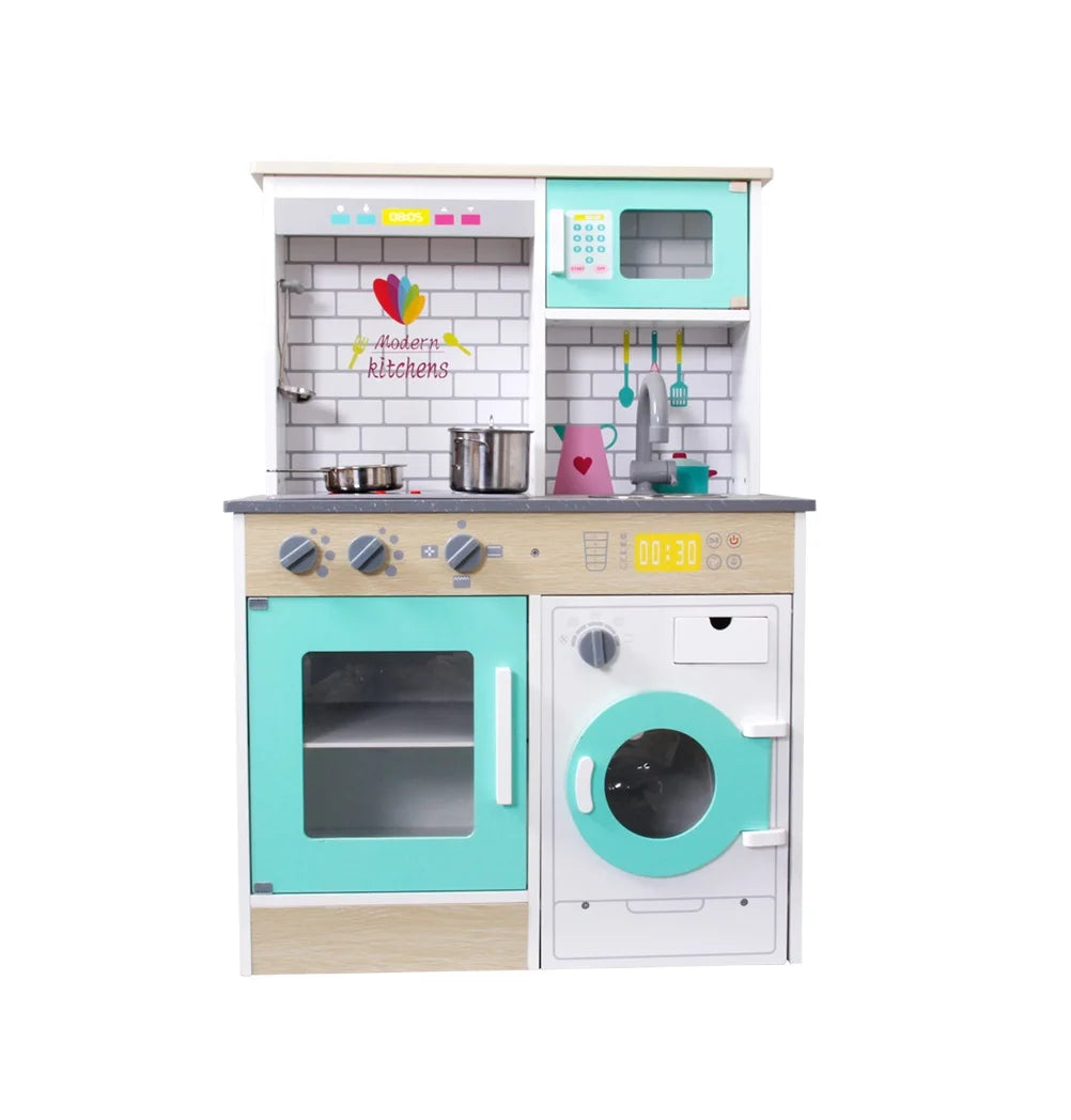 Kids Toys Kitchen Set Pretend Play Wooden Educational Play Toy for Children Simulation Wooden Kitchen Play Set