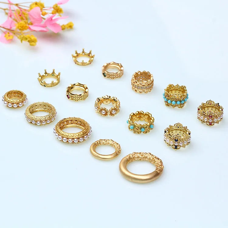 JS1690 Fashion Bracelet Jewelry Findings Vintage Matte Gold Plated Inlay Turquoise Pearl Rondelle Spacer Beads