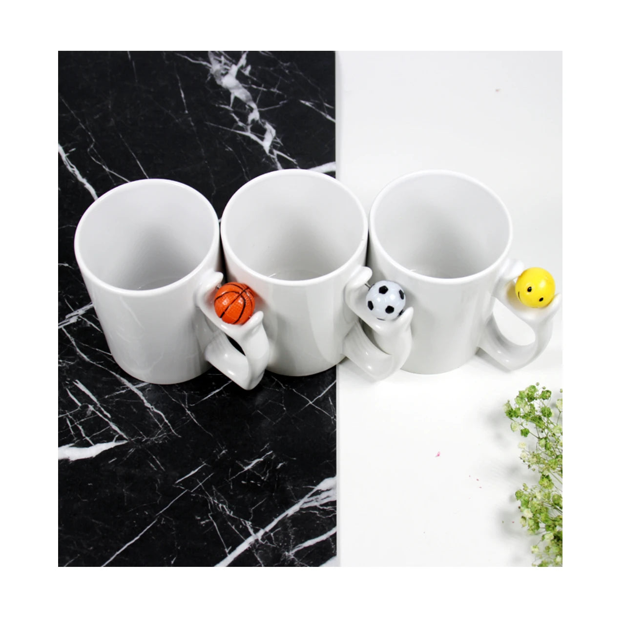 11oz Plain White Football Basketball Handle Blank Sublimation Ceramic Mug with Spoon Retirement Creative Coffee Mug