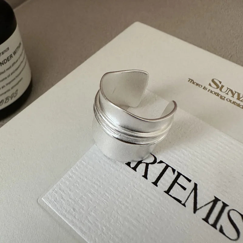 Special Unique Design 925 Sterling Silver Wide Chunky Frosted Open Rings for Women Gifts Fine Jewelry
