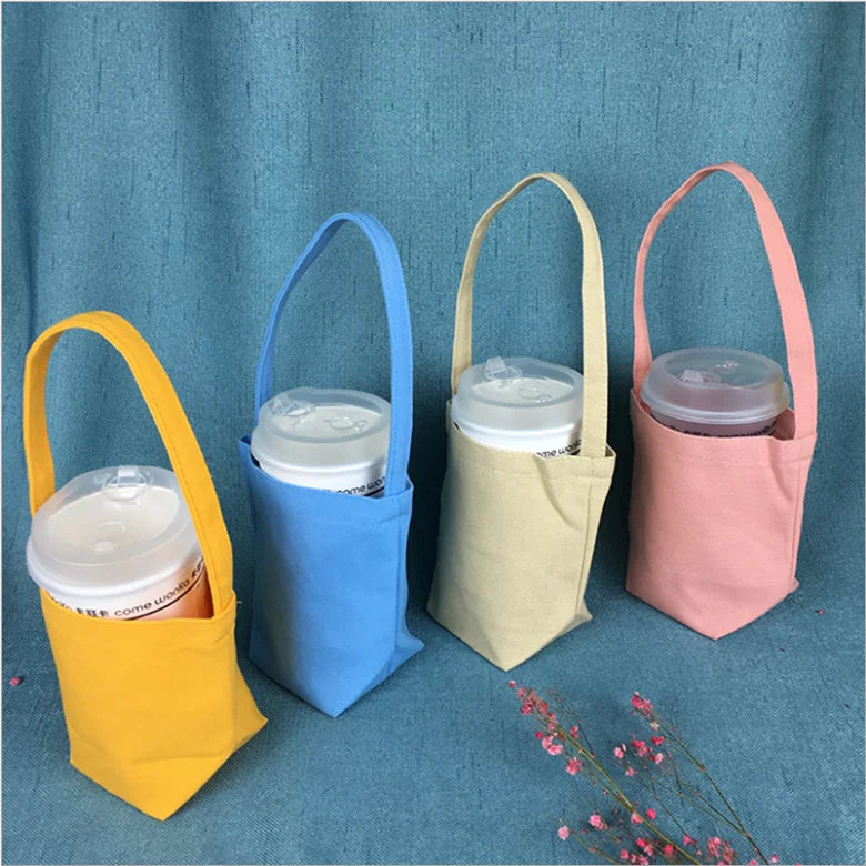 Eco-friendly Cotton Cloth Cup Sleeve Reusable Drink Cup Holder Coffee Cup Holder With Handle